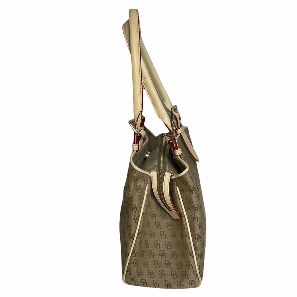 Dooney & Bourke Buckle Satchel Tote Bag Purse ID Card DB Signature Leather Trim - Picture 5 of 13